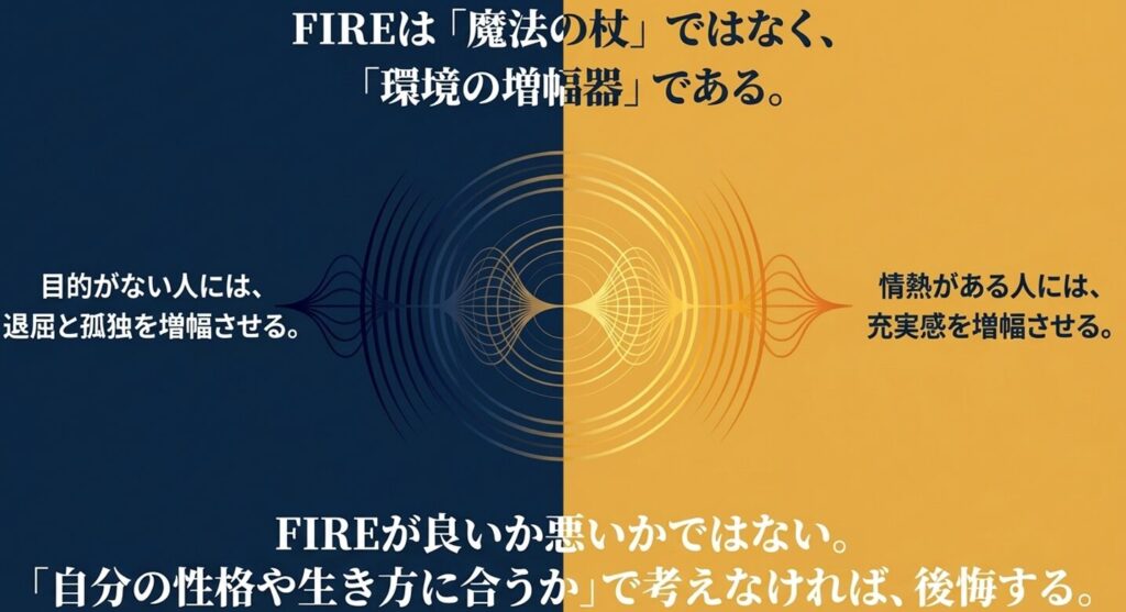 FIREのメリット・デメリットをまとめた図