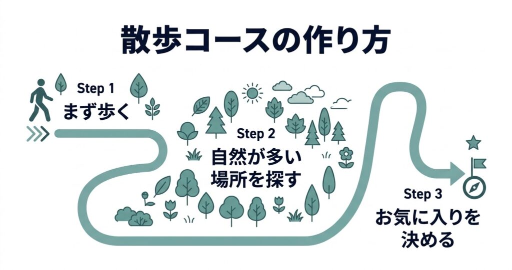 散歩コースの作り方を順序立てた図