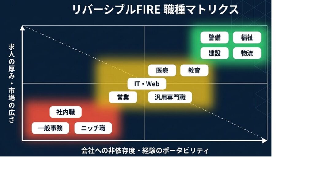 リバーシブルFIREで戻りやすい職種を見やすく整理した図