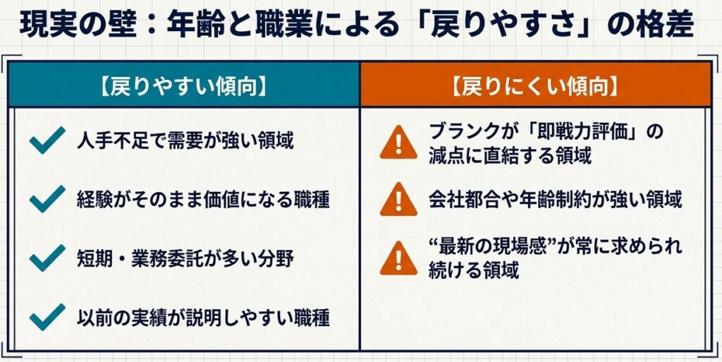 再就職のしやすさを整理した図