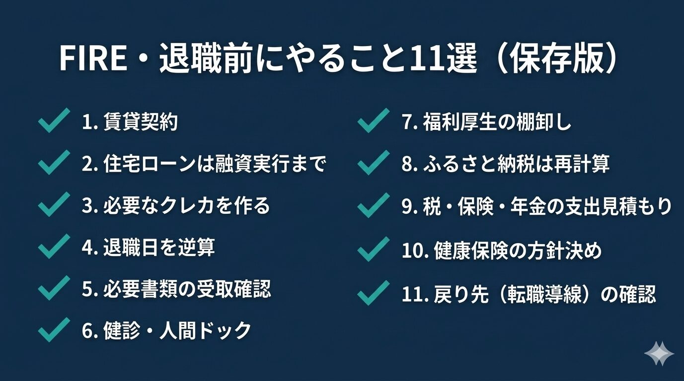 FIRE・退職前にやっておくべきこと11選｜FIREで後悔しない最低限の準備