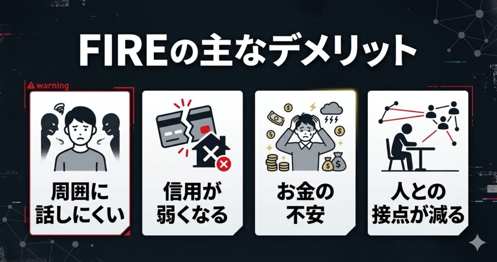 FIREのデメリット4つの図