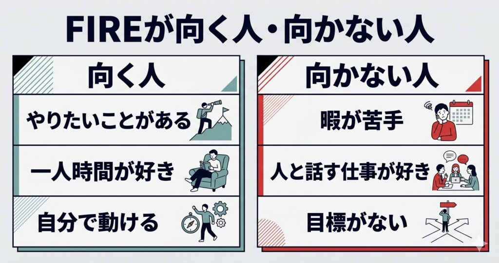 FIREが向いている人・向いていない人の図